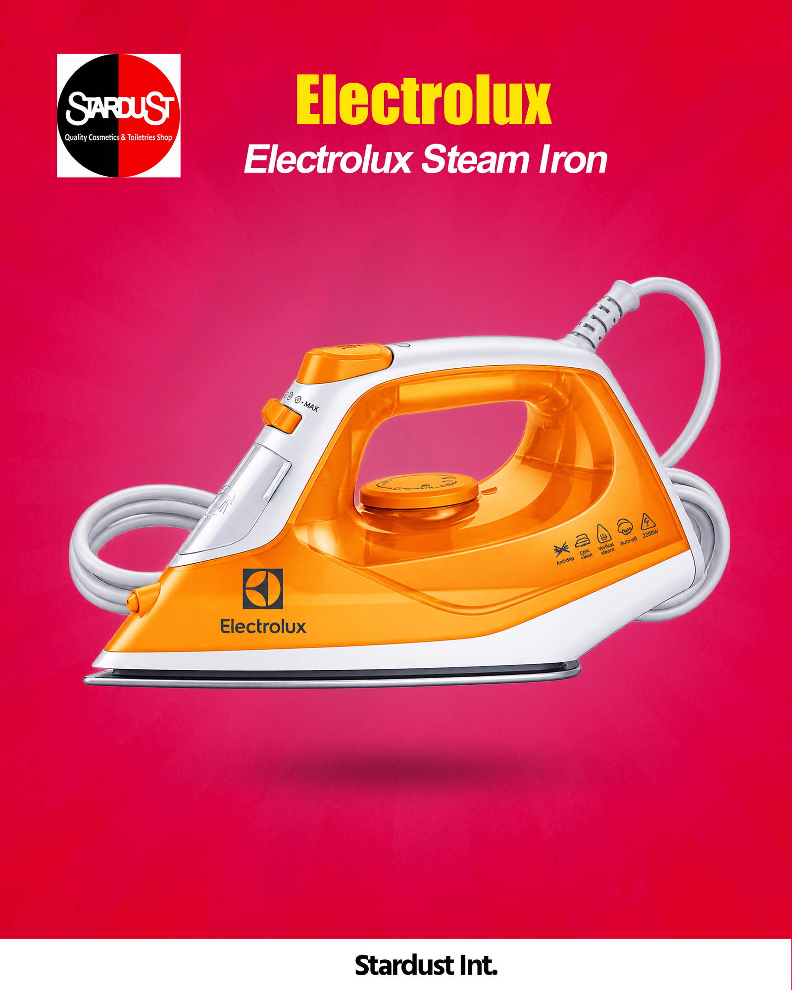 Electrolux 2200W Steam Iron – Orange & White